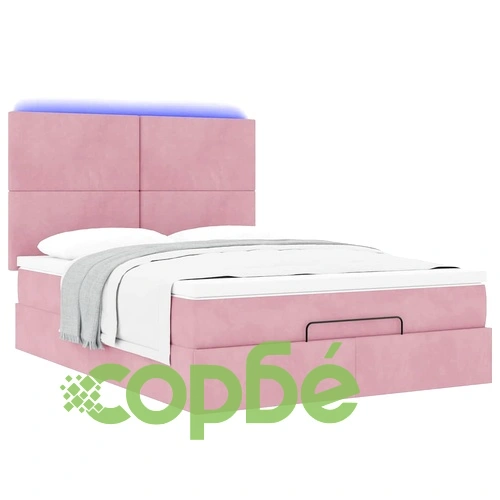 Османска легло с матраци и LED, розово, 140x190 см, кадифе ➤ топ цена ➤ sorbe.bg