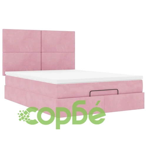 Османска легло с матраци и LED, розово, 140x190 см, кадифе ➤ топ цена ➤ sorbe.bg