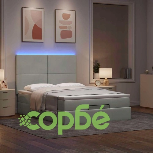 Османска легло с матраци и LED, светлосиво, 140x200 см, кадифе ➤ топ цена ➤ sorbe.bg