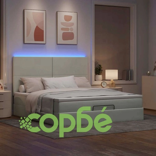 Османска легло с матраци и LED, светлосиво, 160x200 см, кадифе ➤ топ цена ➤ sorbe.bg