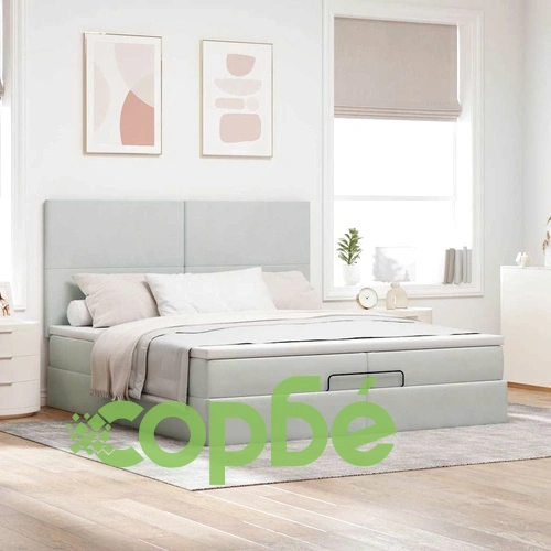 Османска легло с матраци и LED, светлосиво, 200x200 см, кадифе ➤ топ цена ➤ sorbe.bg