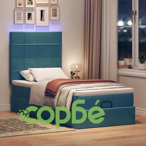 Османска легло с матраци и LED, тъмносиньо, 80x200 см, кадифе ➤ топ цена ➤ sorbe.bg
