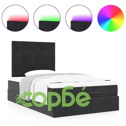 Османска легло с матраци и LED, черно, 120x190 см, кадифе ➤ топ цена ➤ sorbe.bg