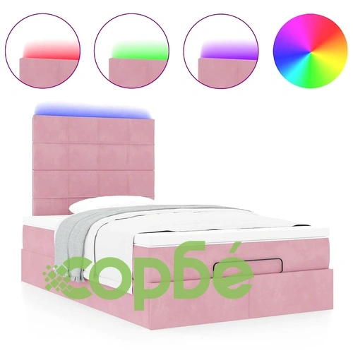 Османска легло с матраци и LED, розово, 120x190 см, кадифе ➤ топ цена ➤ sorbe.bg