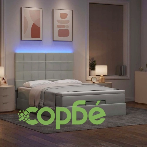 Османска легло с матраци и LED, светлосиво, 140x190 см, кадифе ➤ топ цена ➤ sorbe.bg