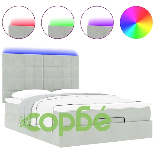 Османска легло с матраци и LED, светлосиво, 140x190 см, кадифе ➤ топ цена ➤ sorbe.bg