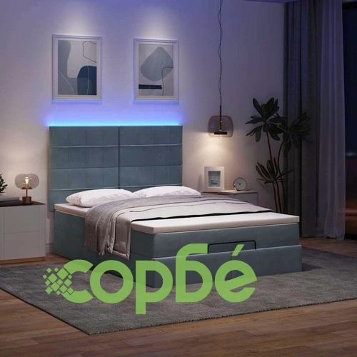 Османска легло с матраци и LED, тъмносиво, 140x190 см, кадифе ➤ топ цена ➤ sorbe.bg