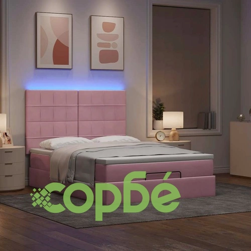 Османска легло с матраци и LED, розово, 140x190 см, кадифе ➤ топ цена ➤ sorbe.bg