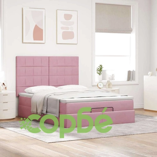 Османска легло с матраци и LED, розово, 140x190 см, кадифе ➤ топ цена ➤ sorbe.bg