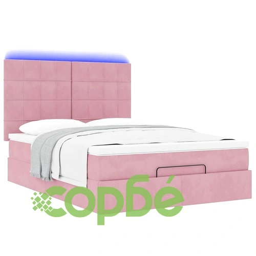 Османска легло с матраци и LED, розово, 140x190 см, кадифе ➤ топ цена ➤ sorbe.bg