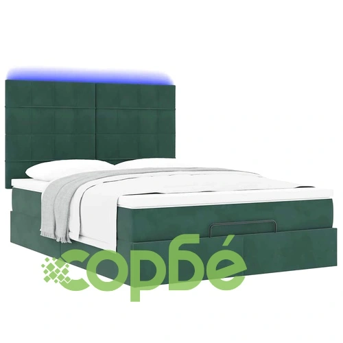 Османска легло с матраци и LED, тъмнозелено, 140x200 см, кадифе ➤ топ цена ➤ sorbe.bg