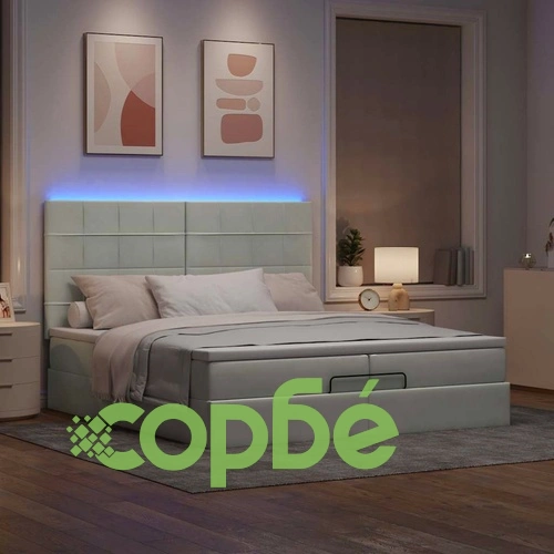 Османска легло с матраци и LED, светлосиво, 200x200 см, кадифе ➤ топ цена ➤ sorbe.bg