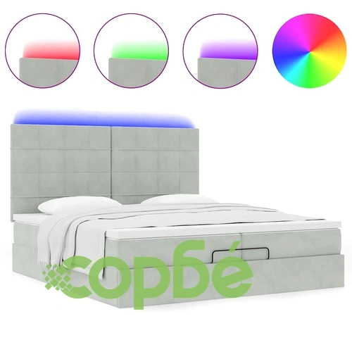 Османска легло с матраци и LED, светлосиво, 200x200 см, кадифе ➤ топ цена ➤ sorbe.bg