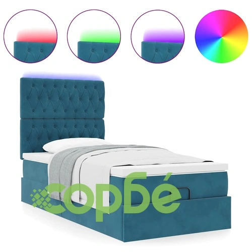 Османска легло с матраци и LED, тъмносиньо, 80x200 см, кадифе ➤ топ цена ➤ sorbe.bg
