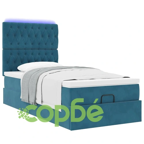 Османска легло с матраци и LED, тъмносиньо, 90x200 см, кадифе ➤ топ цена ➤ sorbe.bg