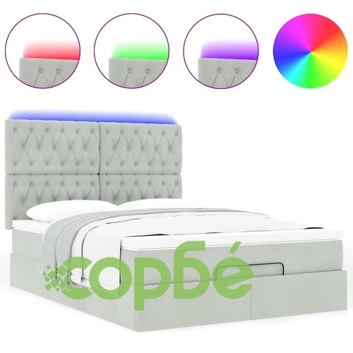 Османска легло с матраци и LED, светлосиво, 140x190 см, кадифе ➤ топ цена ➤ sorbe.bg