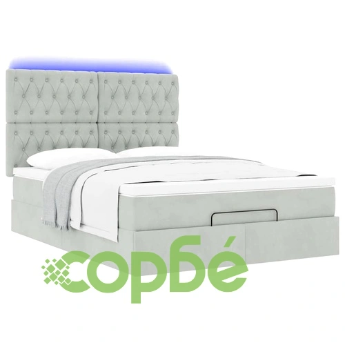 Османска легло с матраци и LED, светлосиво, 140x190 см, кадифе ➤ топ цена ➤ sorbe.bg