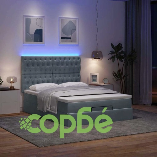 Османска легло с матраци и LED, тъмносиво, 140x190 см, кадифе ➤ топ цена ➤ sorbe.bg