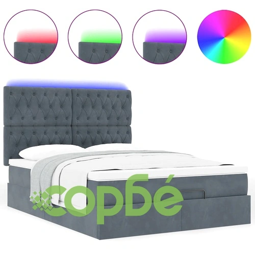 Османска легло с матраци и LED, тъмносиво, 140x190 см, кадифе ➤ топ цена ➤ sorbe.bg