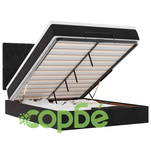 Османска легло с матраци и LED, черно, 140x190 см, кадифе ➤ топ цена ➤ sorbe.bg