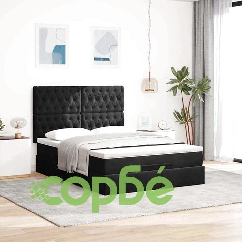 Османска легло с матраци и LED, черно, 140x190 см, кадифе ➤ топ цена ➤ sorbe.bg