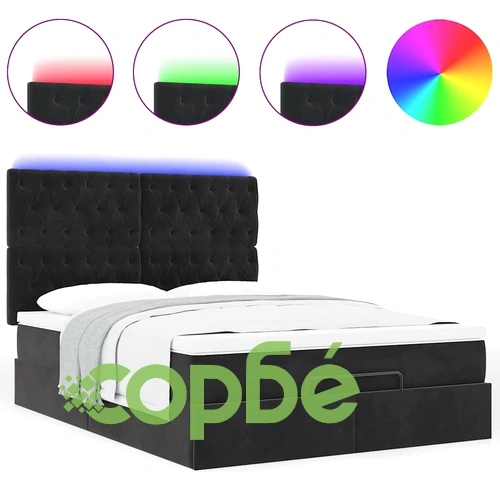 Османска легло с матраци и LED, черно, 140x190 см, кадифе ➤ топ цена ➤ sorbe.bg