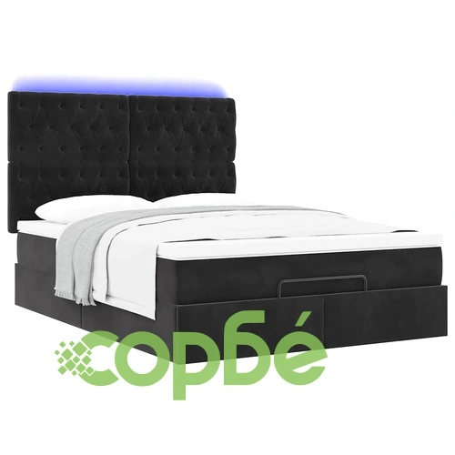 Османска легло с матраци и LED, черно, 140x190 см, кадифе ➤ топ цена ➤ sorbe.bg