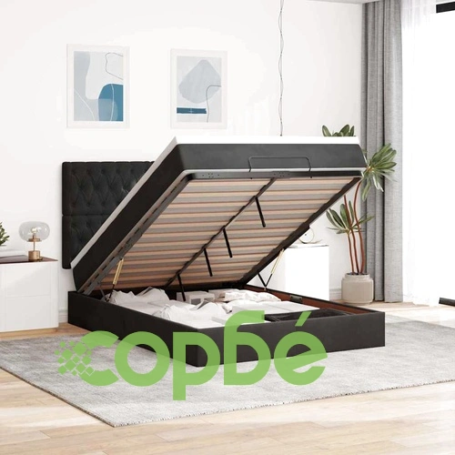 Османска легло с матраци и LED, черно, 140x190 см, кадифе ➤ топ цена ➤ sorbe.bg