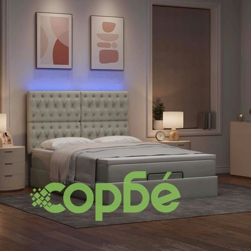 Османска легло с матраци и LED, светлосиво, 140x200 см, кадифе ➤ топ цена ➤ sorbe.bg