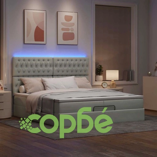 Османска легло с матраци и LED, светлосиво, 200x200 см, кадифе ➤ топ цена ➤ sorbe.bg