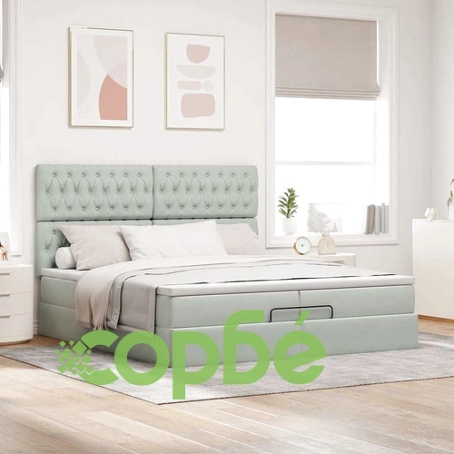 Османска легло с матраци и LED, светлосиво, 200x200 см, кадифе ➤ топ цена ➤ sorbe.bg
