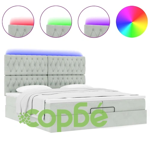 Османска легло с матраци и LED, светлосиво, 200x200 см, кадифе ➤ топ цена ➤ sorbe.bg