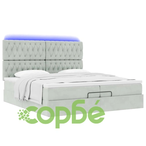 Османска легло с матраци и LED, светлосиво, 200x200 см, кадифе ➤ топ цена ➤ sorbe.bg