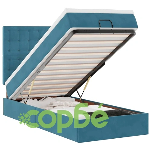 Османска легло с матраци и LED, тъмносиньо, 90x190 см, кадифе ➤ топ цена ➤ sorbe.bg