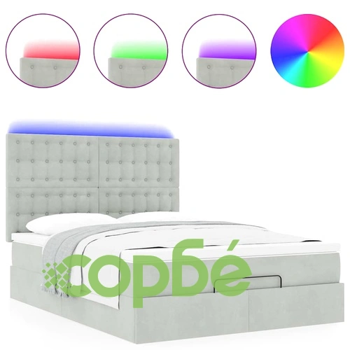 Османска легло с матраци и LED, светлосиво, 140x190 см, кадифе ➤ топ цена ➤ sorbe.bg