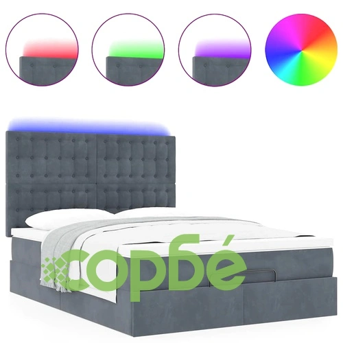 Османска легло с матраци и LED, тъмносиво, 140x190 см, кадифе ➤ топ цена ➤ sorbe.bg