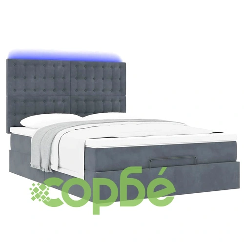 Османска легло с матраци и LED, тъмносиво, 140x190 см, кадифе ➤ топ цена ➤ sorbe.bg