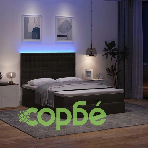 Османска легло с матраци и LED, черно, 140x190 см, кадифе ➤ топ цена ➤ sorbe.bg