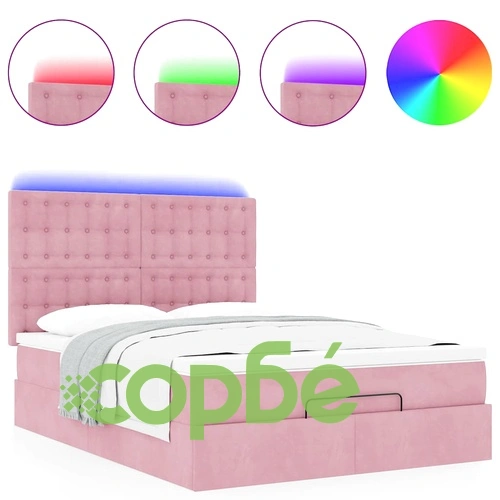 Османска легло с матраци и LED, розово, 140x190 см, кадифе ➤ топ цена ➤ sorbe.bg