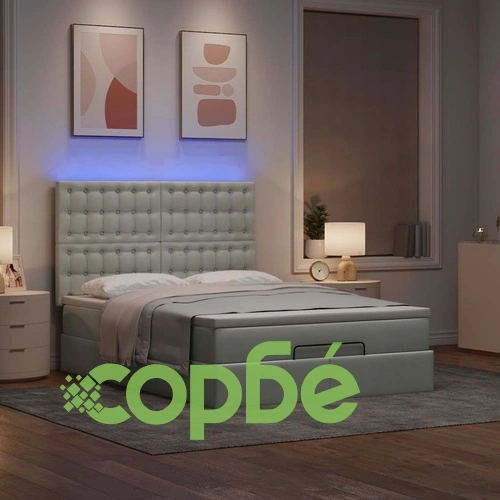 Османска легло с матраци и LED, светлосиво, 140x200 см, кадифе ➤ топ цена ➤ sorbe.bg