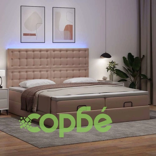Османска легло с матраци&LED капучино 160x200см изкуствена кожа ➤ топ цена ➤ sorbe.bg