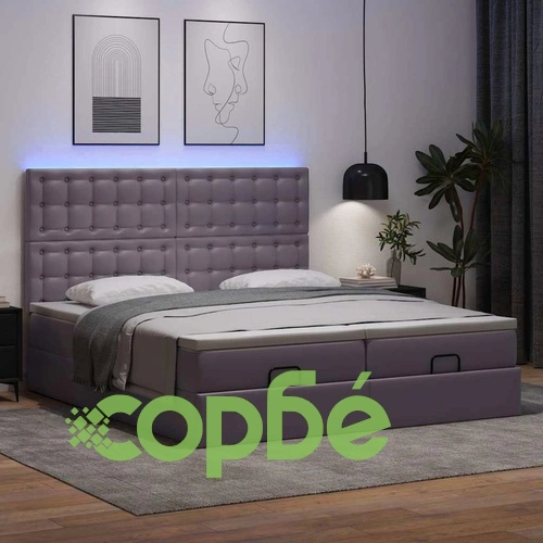Османска легло с матраци&LED, сиво, 180x200 см, изкуствена кожа ➤ топ цена ➤ sorbe.bg