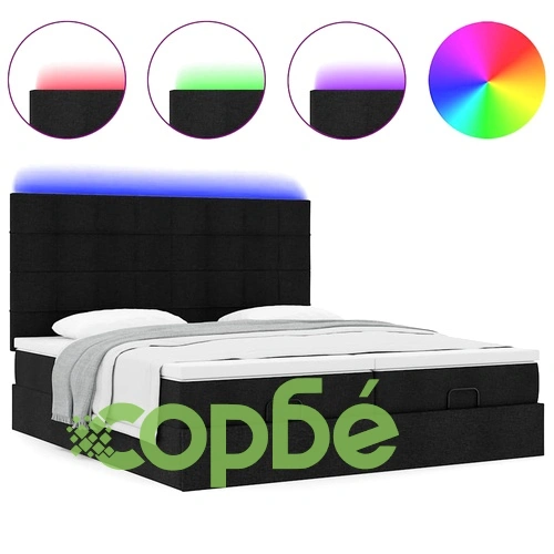 Османска легло с матрак и LED, черно, 200x200 см, плат ➤ топ цена ➤ sorbe.bg