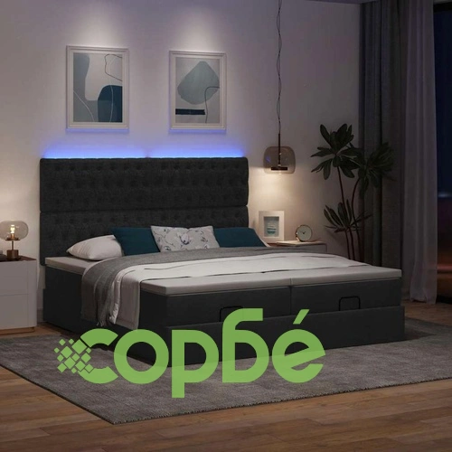 Османска легло с матрак и LED, черно, 200x200 см, плат ➤ топ цена ➤ sorbe.bg