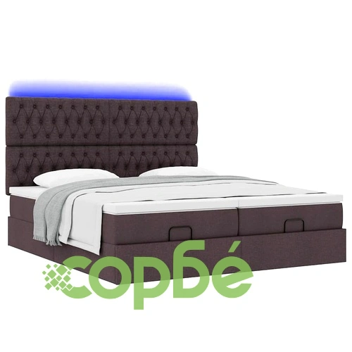 Османска легло с матрак и LED, тъмнокафяво, 200x200 см, плат ➤ топ цена ➤ sorbe.bg