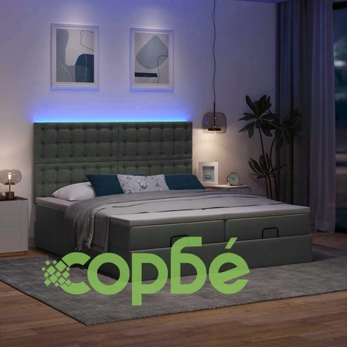 Османска легло с матрак и LED, тъмносиво, 200x200 см, плат ➤ топ цена ➤ sorbe.bg