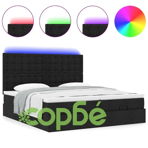 Османска легло с матрак и LED, черно, 200x200 см, плат ➤ топ цена ➤ sorbe.bg