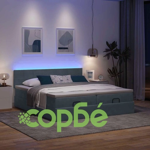 Османска легло с матраци и LED, тъмносиво, 160x200 см, кадифе ➤ топ цена ➤ sorbe.bg