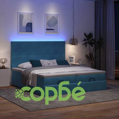 Османска легло с матраци и LED, тъмносиньо, 160x200 см, кадифе ➤ топ цена ➤ sorbe.bg