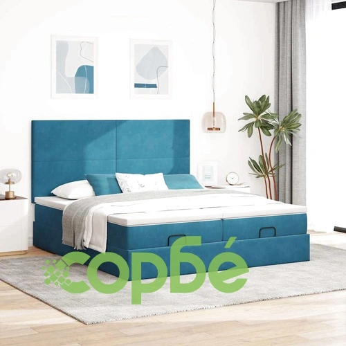 Османска легло с матраци и LED, тъмносиньо, 160x200 см, кадифе ➤ топ цена ➤ sorbe.bg